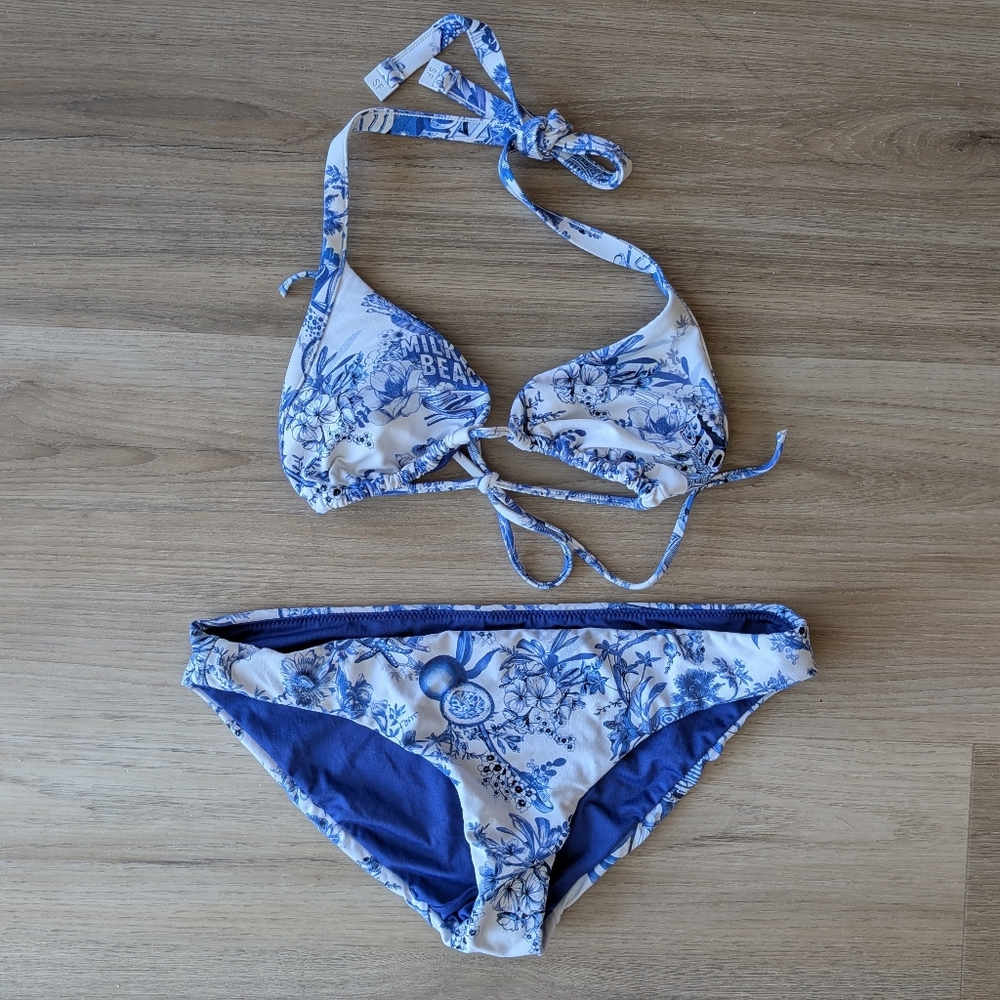 Bronte Blue And White Floral Bikini Halter Neck Swimwear Swimsuit Set US 6